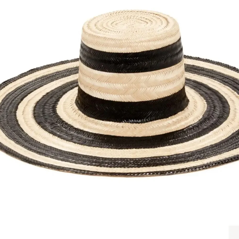 Janessa Leone Eloise Straw Hat Oversized Black Striped‎ Large